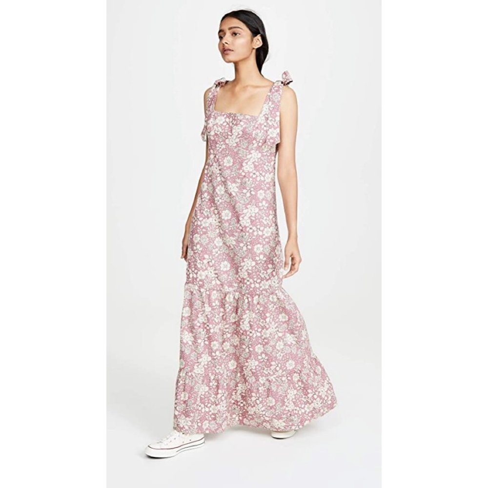 free people Retro Boho in The Fields tiered Maxi Dress floral pink & ivory